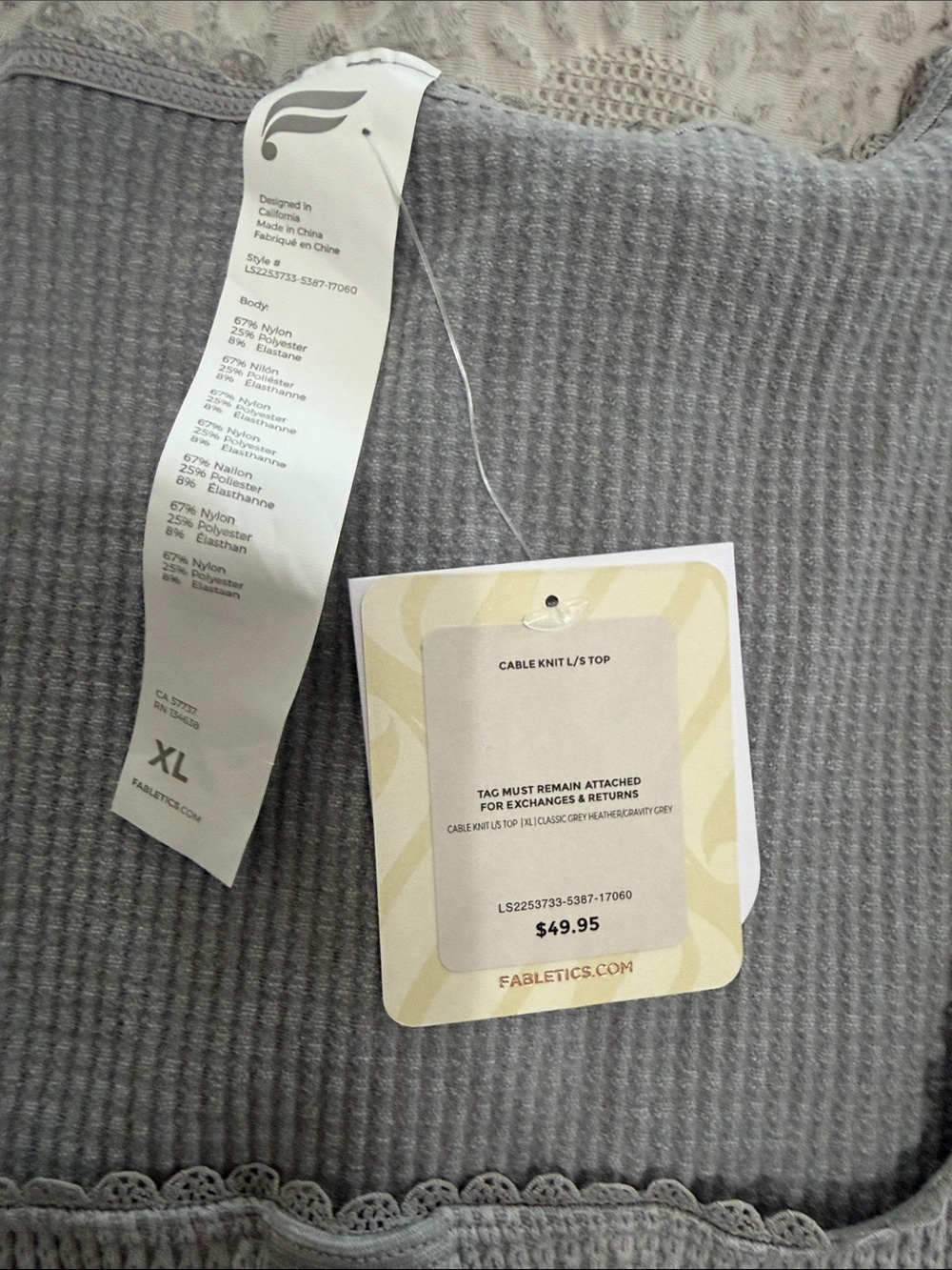 Fabletics Gray Ribbed Square Neck Top with Button Placket - Picture 2 of 10